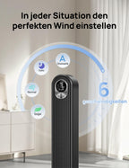 Dreo 20dB DC Motor Turmventilator Leiser, 11M Windentfernung Ventilator mit Kühlung Fernbedienung, 9 Stufen 4 Modi, 90° Oszillierender Stand Ventilatoren für Schlafzimmer, Tower Fan mit 12H Timer