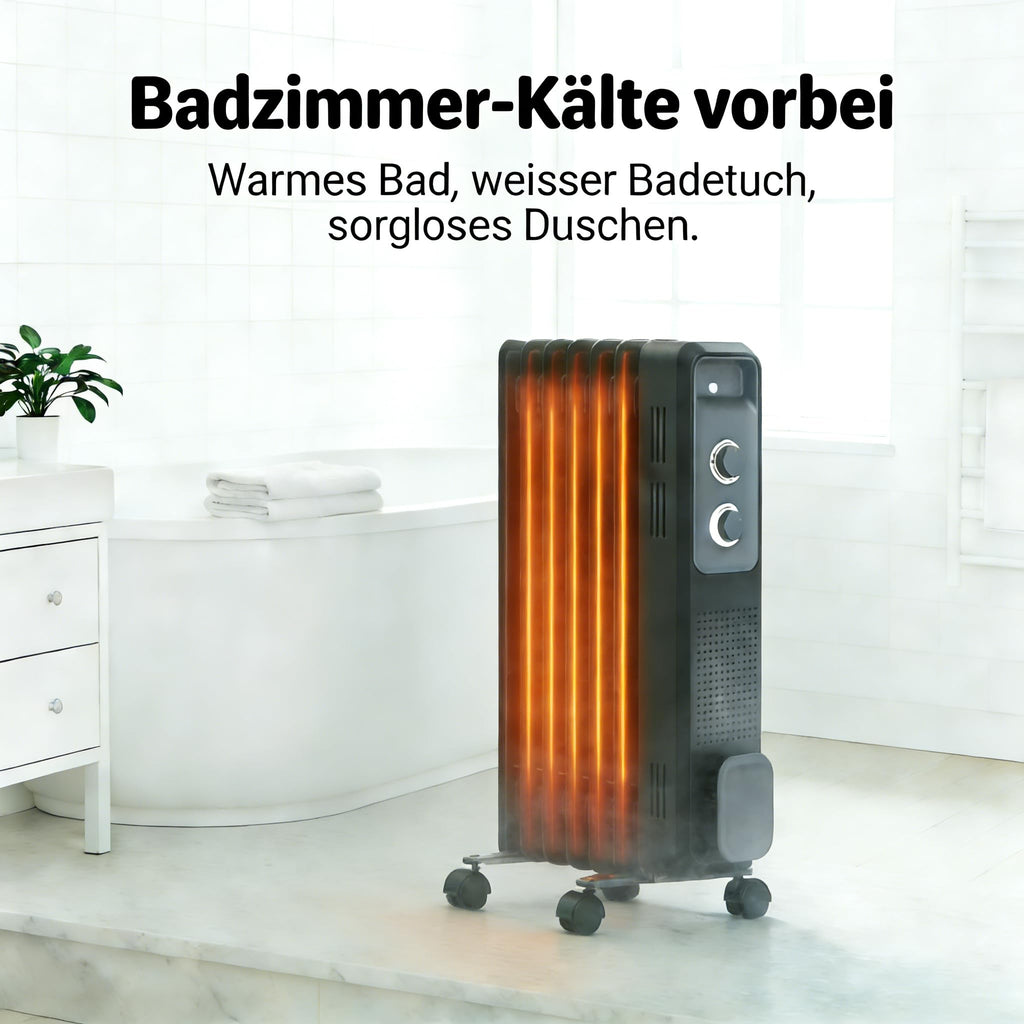COWSAR Ölradiator energiesparend, Schnelle Wärme, 3 Heizstufen mit Rollen & Griff, Kipp- und Überhitzungsschutz, Büro/Garten/Wohn- und Schlafzimmer, Matt Schwarz
