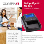Olympia NC 375 Geldprüfgerät | Geldscheinprüfer mit IR, MG, UV Sensoren | Geldzähler für Euro, Dollar, Pfund | Falschgeld Prüfer | Hohe Prüfgeschwindigkeit | Geldprüfgerät für Scheine | LCD Display