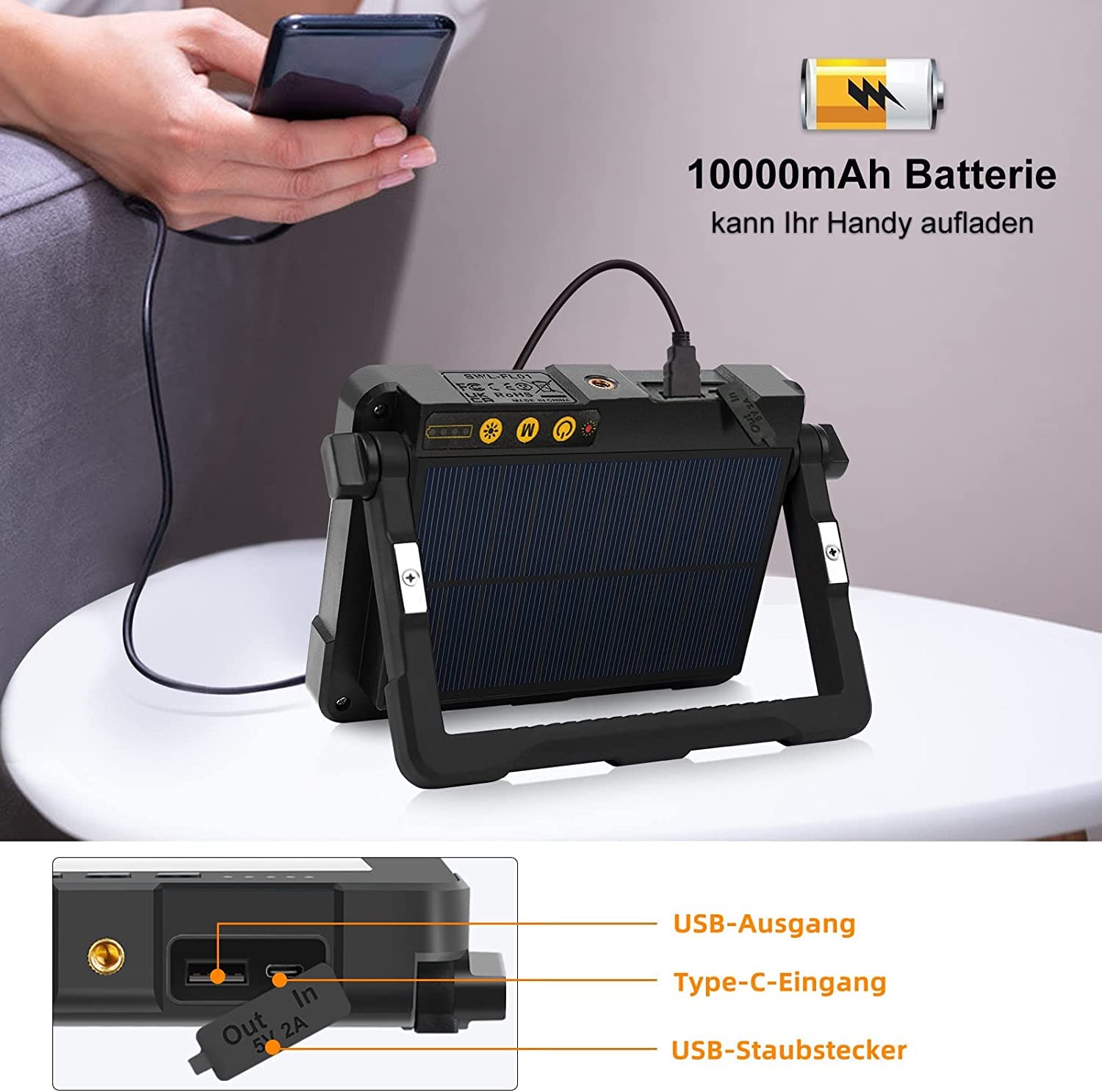 MEIKEE 80W Led Arbeitsleuchte 12000MAH LED Baustrahler Akku Strahler 4 Lichtmodi Campinglampe Tragbar 5 Helligkeiten Solar USB-Aufladung Akku Lampe für Camping, Garage, Bau, Reparatur, Notfall 2PCS
