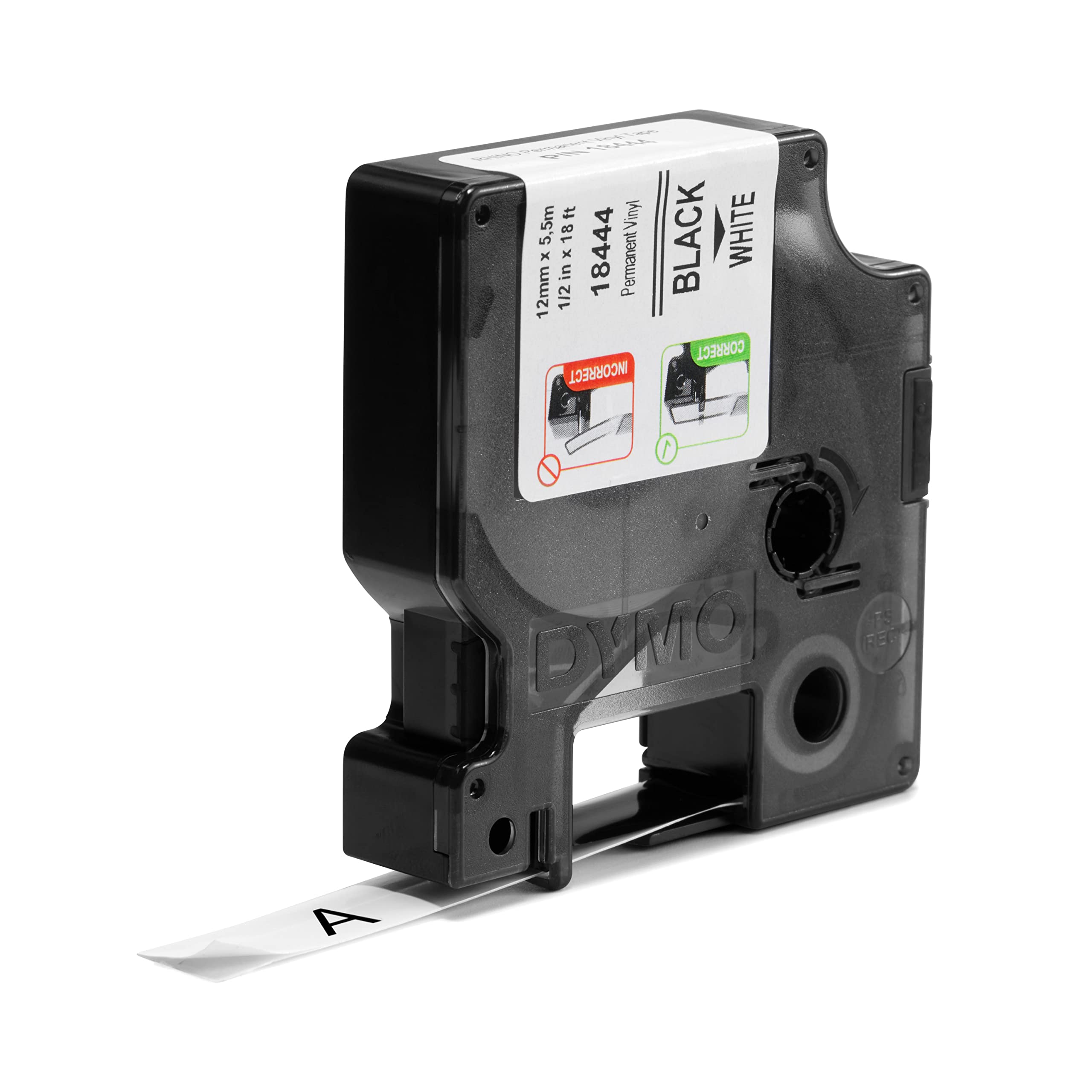 DYMO Rhino-Industrie-Vinyletiketten | 12 mm x 5,5 m | schwarz auf weiß | selbstklebendes Schriftband | für DYMO Rhino und LabelManager Beschriftungsgerät