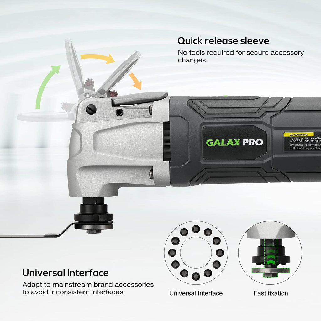 GALAX PRO Oszillierende Werkzeuge, 6 variable Geschwindigkeiten, 15000-22000RPM Multifunktionswerkzeug, 260W, 40-teilig, Zubehör mit Schnellspanner Multifunktionsklingen mit Tragetasche