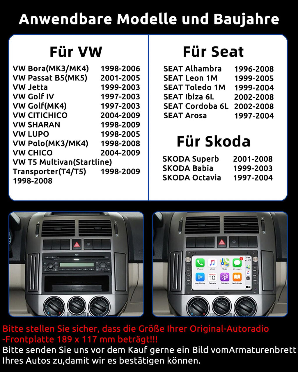ESSGOO Drahtloses Carplay und Android 2+64G Android 14 Auto Autoradio Für VW VW Polo MK3/4 9N Golf 4 Passat B5 T5 Seat Skoda, 7 Zoll Touchscreen mit Bluetooth FM RDS GPS WiFi