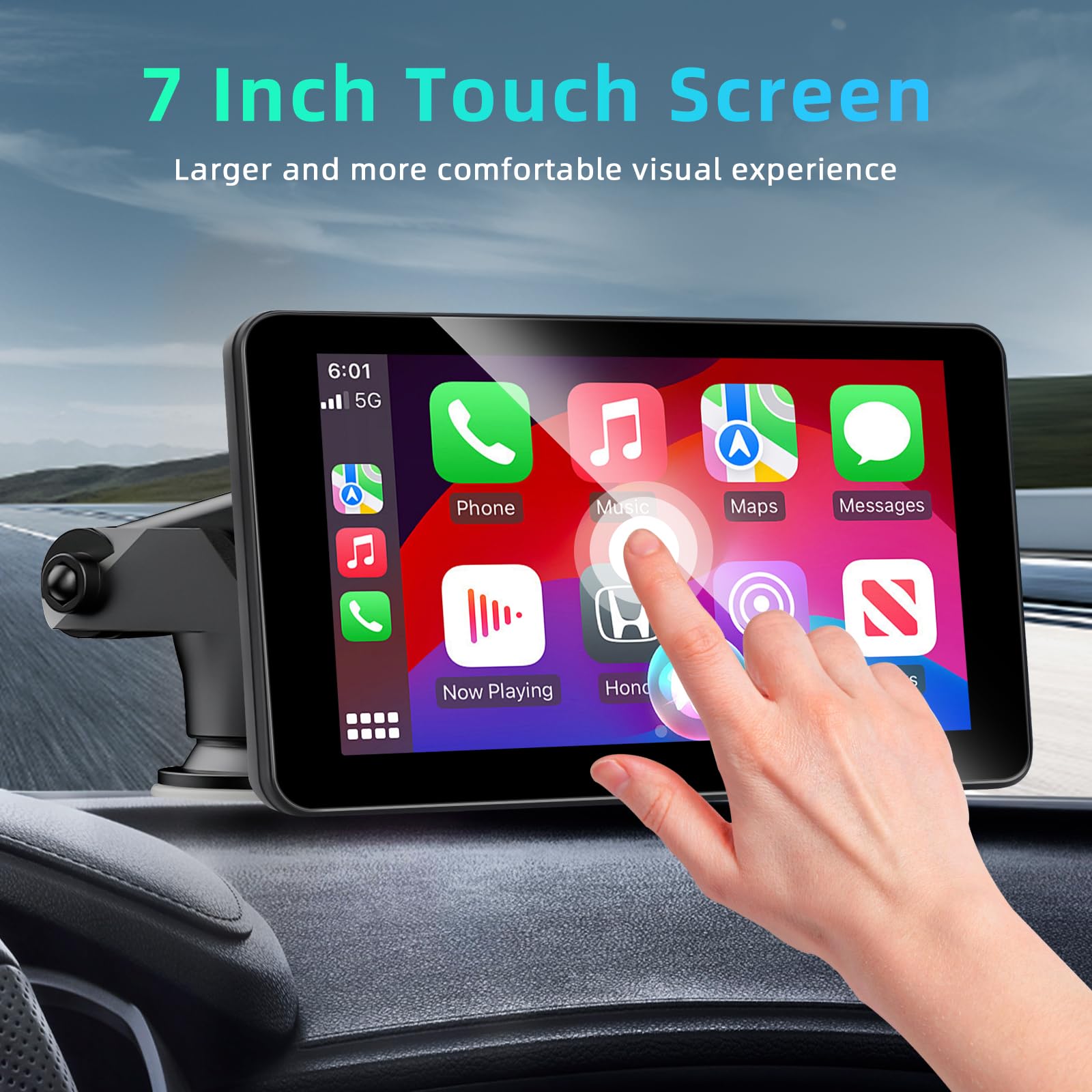 7 Zoll Android Auto Display & Carplay Display, Wireless Car Play Android mit 1080P HD Rückfahrkamera IPS Touch Screen Bluetooth AUX FM Mirror Link Siri, GPS Navigation