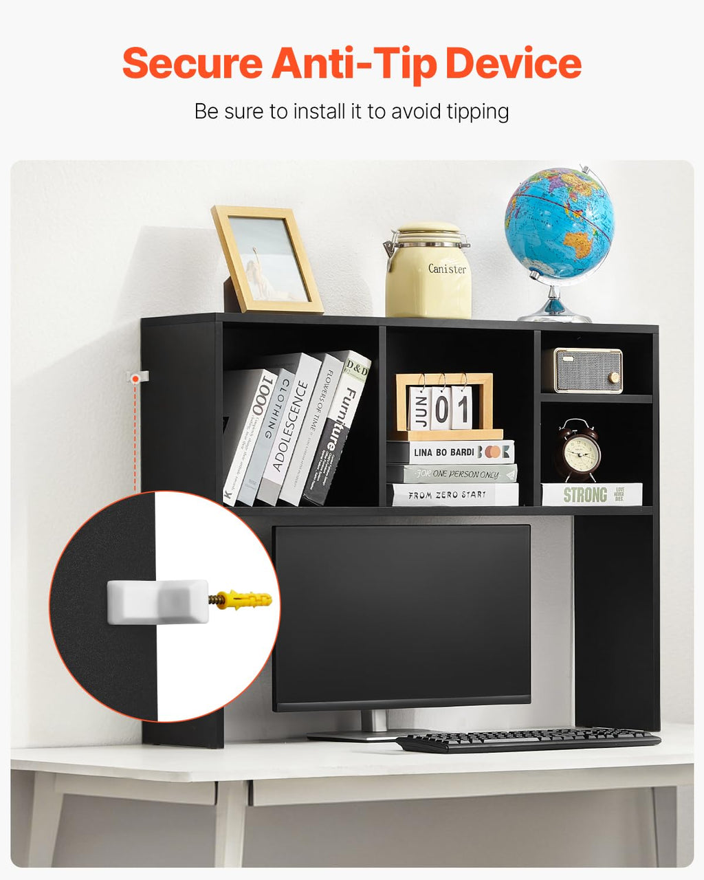 VEVOR Schreibtisch Bücherregal 1-stufiger Organizer (94 x 24 x 73 cm) Tischregale Schreibtisch Organizer Ausstellungsregal aus Spanplatten mit rutschfesten Füßen, für Büro Wohnheim, Schwarz