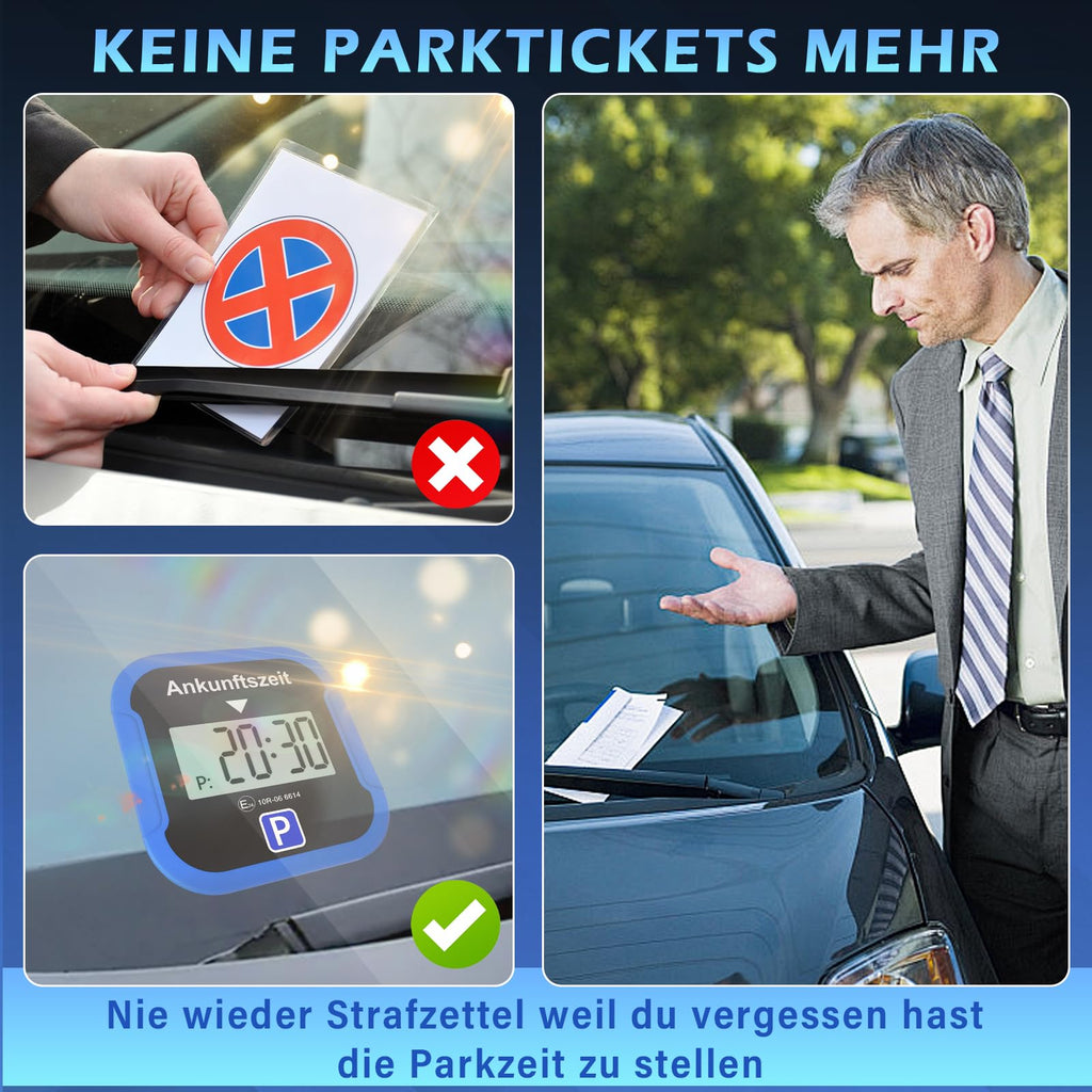 Warmfay® Elektronische Parkscheibe mit Zulassung vom KBA, Automatische Digitale Parkscheibe Elektrisch mit Batterie, Elektrische Parkuhr Auto mit 2 Displays & Nachtmodus & 3 Zeitmodi(1, Blau)