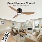 reiga Deckenventilator mit Fernbedienung, 132cm Leiser Deckenventilator mit Lampe, 6 Windgeschwindigkeiten, Smart Alexa Ventilator - Natürliche Holzfarbe der Blätter