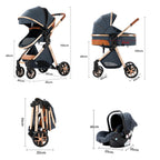 MoLi Kinderwagen 3 in 1, Kinderwagen mit Umkehrbarem Doppelschiebemodus, Buggy mit Großer Bequemer Babywanne, Kombikinderwagen 3 in 1 Rahmen Aluminiumlegierung Faltbar Hohe Landschaft (225 Khaki)