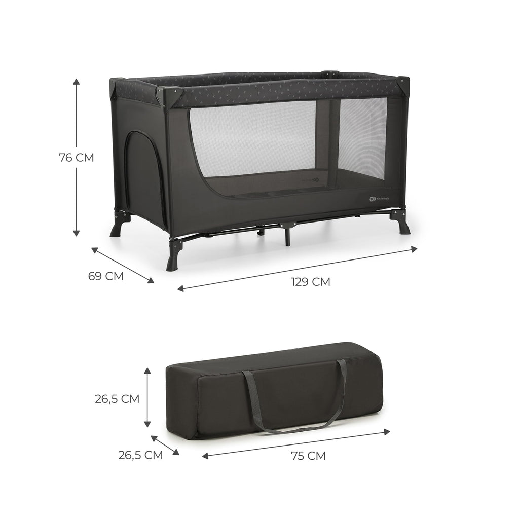 Kinderkraft Kinderreisebett Joy Light, Babybetten, Kinderbett, Reisebett, Praktisch, Modernes Design, Kleine Abmessungen nach Zusammenklappe, Tasche, Grau