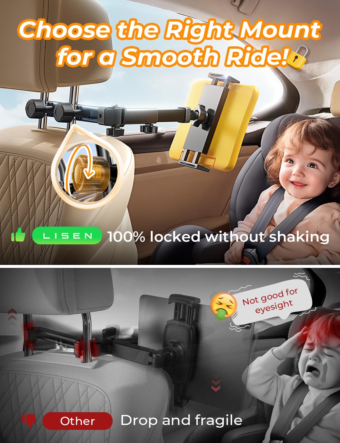 LISEN für iPad Tablet Halterung Auto Mitte, Universal Handyhalterung Auto Organizer Zubehör Innenraum Ausziehbare KFZ für Tablethalterungen Auto Reise Zubehör für iPad Air/Samsung/und 4,7-11 Zoll
