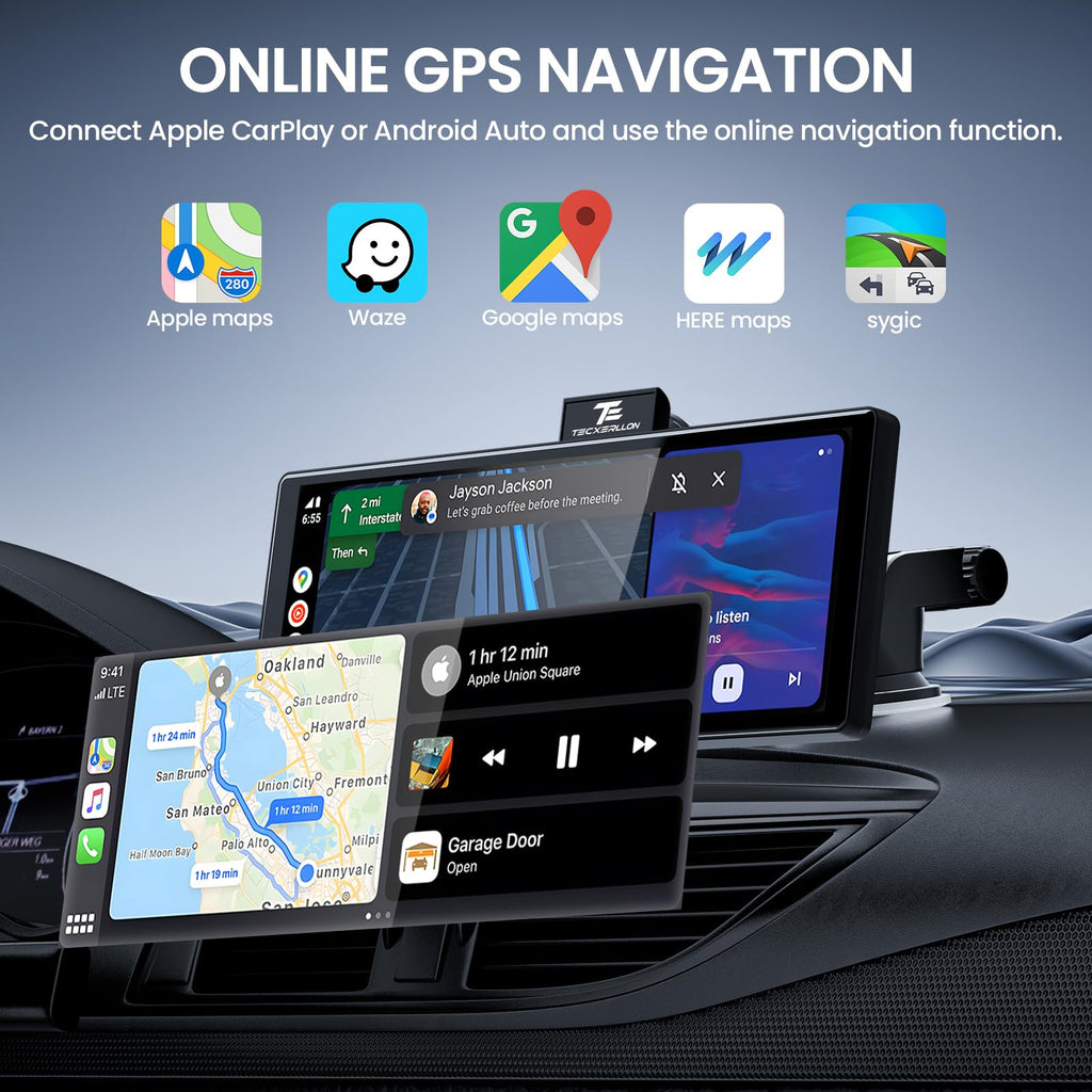 TECXERLLON 10,26 Zoll Wireless Carplay & Android Auto, Apple Car Play Display mit 4K Dashcam&1080P Rückkamera, Android Auto Display mit GPS Navigation, Mirror Link AUX FM 64G TF