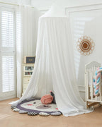 Surwin Moskitonetz Betthimmel Madchen Jungen Kinder Babybett, Rund Baldachin Mückennetz Einzelbett kinderzimmer Schlafzimmer Spiel für Reise Indoor Outdoor Dekoration - Weiß