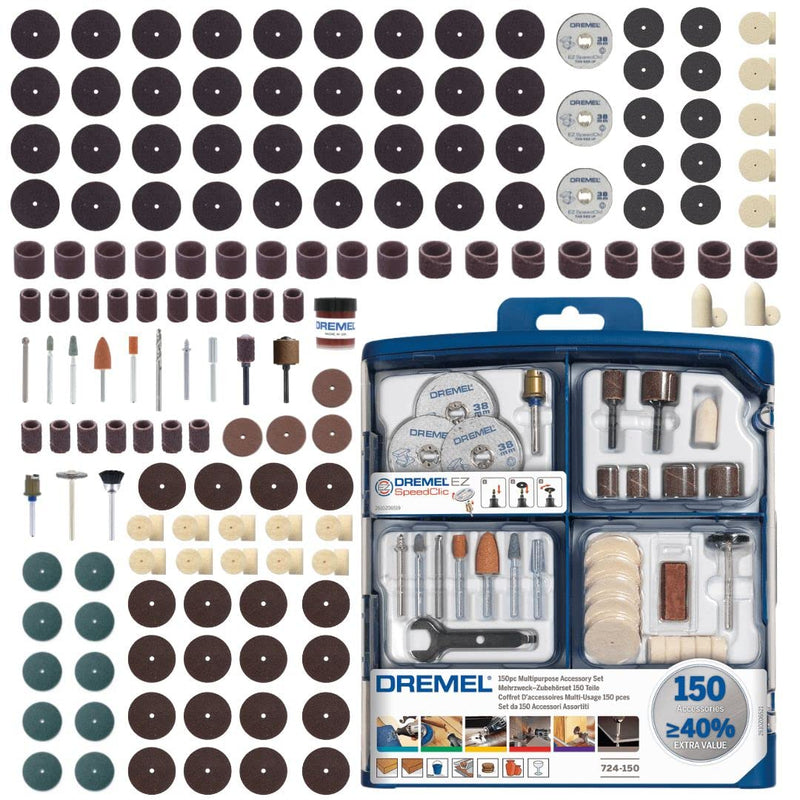 Dremel SC724 EZ SpeedClic Mehrzweck Zubehörset (150 Dremel Zubehören zum Schleifen, Schneiden, Schärfen, Polieren, Reinigen, Gravieren, Schnitten)