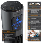 Brandson - Turmventilator mit Fernbedienung 96 cm - Preisträger 2025 - mobiler Lüfter leise - Standventilator mit Oszilation - 3 Geschwindigkeiten 3 Lüftungs-Modi Timer - Ventilator mit GS - Cool Grey