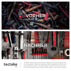 tectake® Werkzeug Lochwand aus Metall, 200 x 60 x 2 cm, Werkzeugwand Lochplatte, inkl. Werkzeughalter Set Haken und Halterungen, Wandregal Regalsystem für Werkbank, Garage, Werkstatteinrichtung - 5tlg