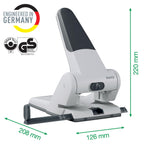 Leitz Extrastarker Registratur-Locher, Für 65 Blatt, Großer leistungsstarker Locher für müheloses Lochen im Büro, Aus Aluminiumdruckguss, recycelte Kunststoffteile, 100% recycelbar, Schwarz, 51800095