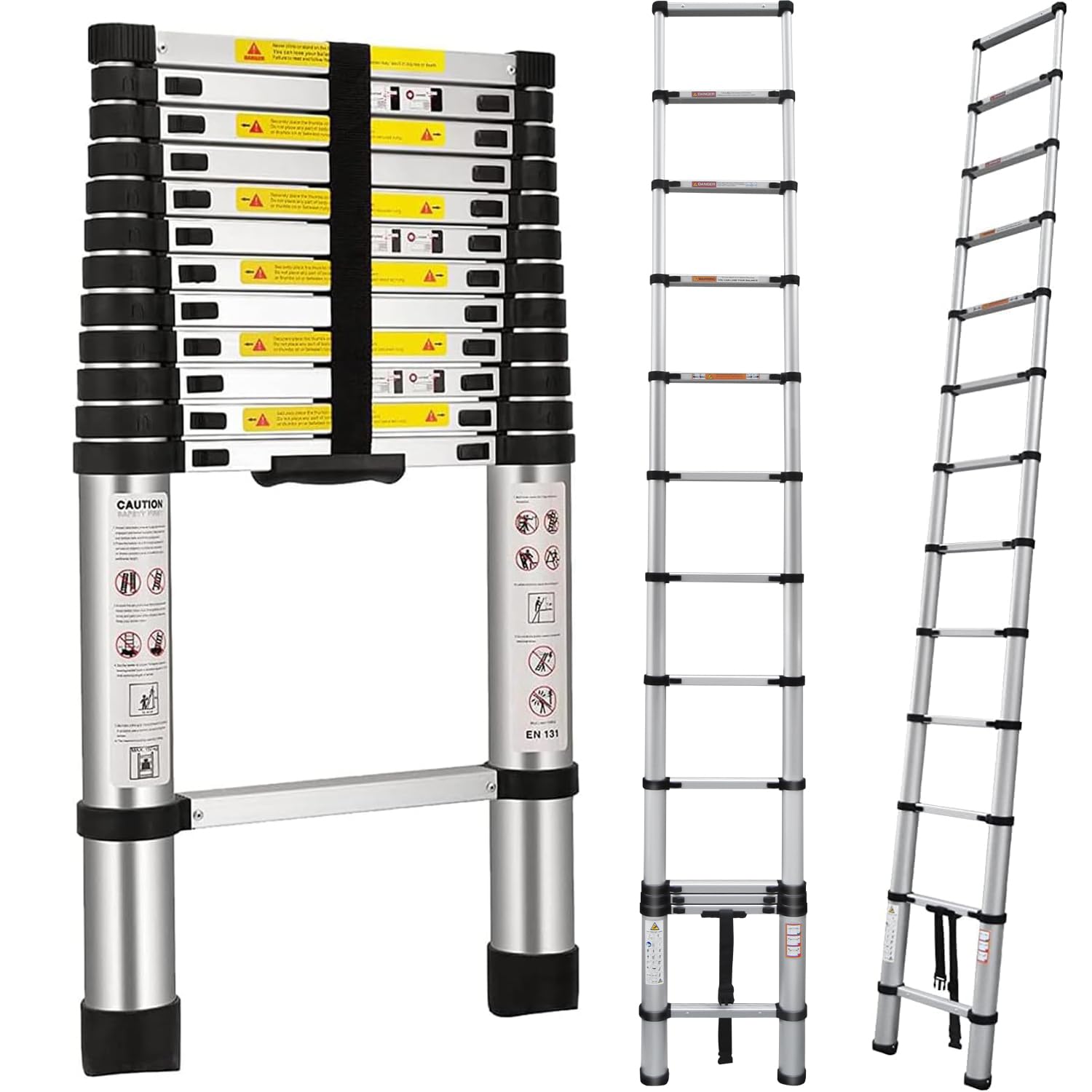 5M Teleskopleiter, Aluleiter Klappleiter Mehrzweckleiter Rutschfester Ausziehleiter Ausziehbare Leiter Sprossenleiter Stehleiter Tragbar Leichte Leiter Schiebeleiter 150 kg Belastbarkeit