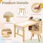 Bateso Kinder-Kunsttisch & 2 Stühle Set mit Rollenpapier - Geräumiger Basteltisch mit Ablageflächen zum Zeichnen, Arbeiten und Lernen - Ideale Holzmöbel für kreatives Spielen