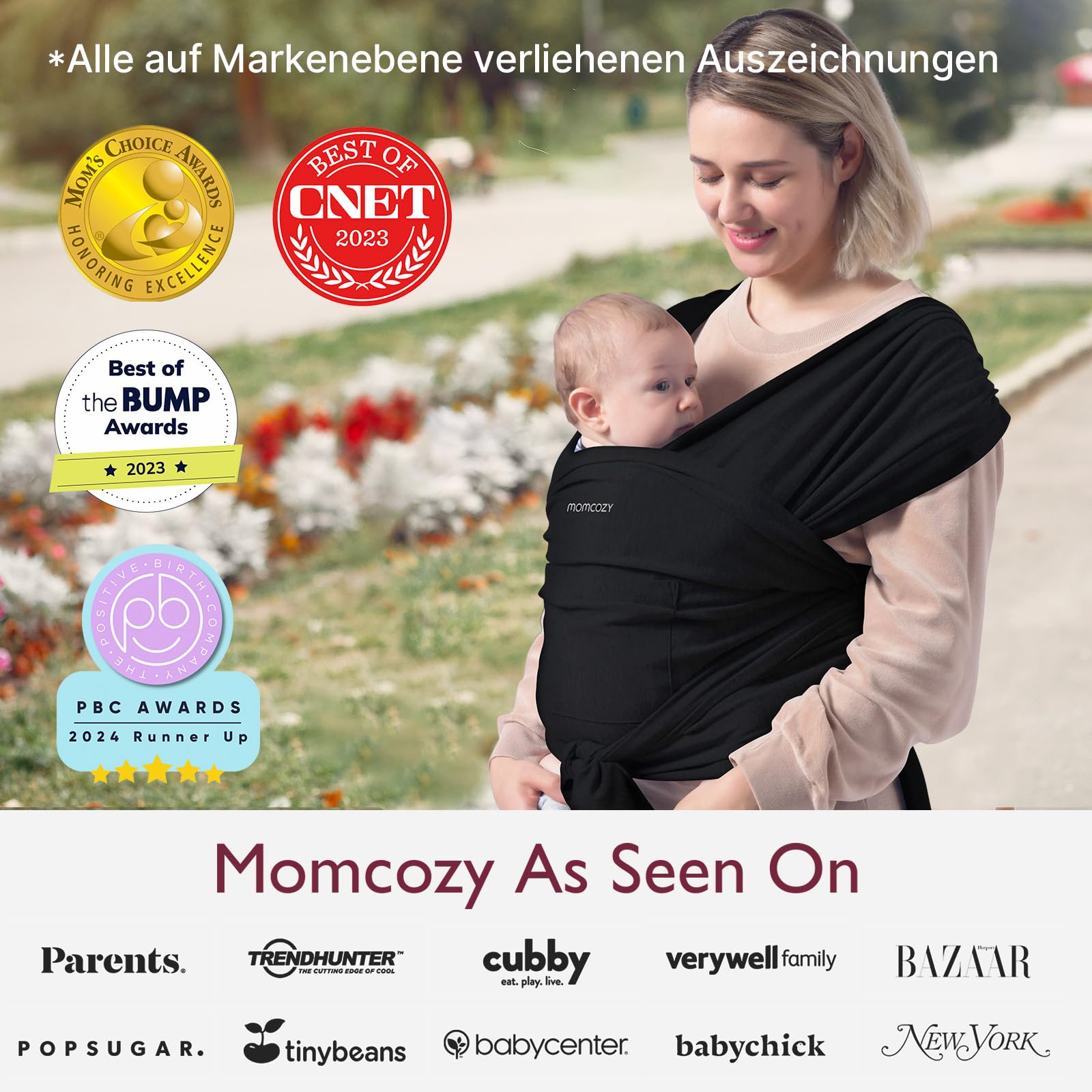 Momcozy Elastisches Tragetuch Baby Neugeborene ab Geburt | Ring Sling Babytragetuch für 3.6-15 kg | Atmungsaktiv & Ergonomisch | OEKO-TEX 100 Zertifiziert,Schwarz