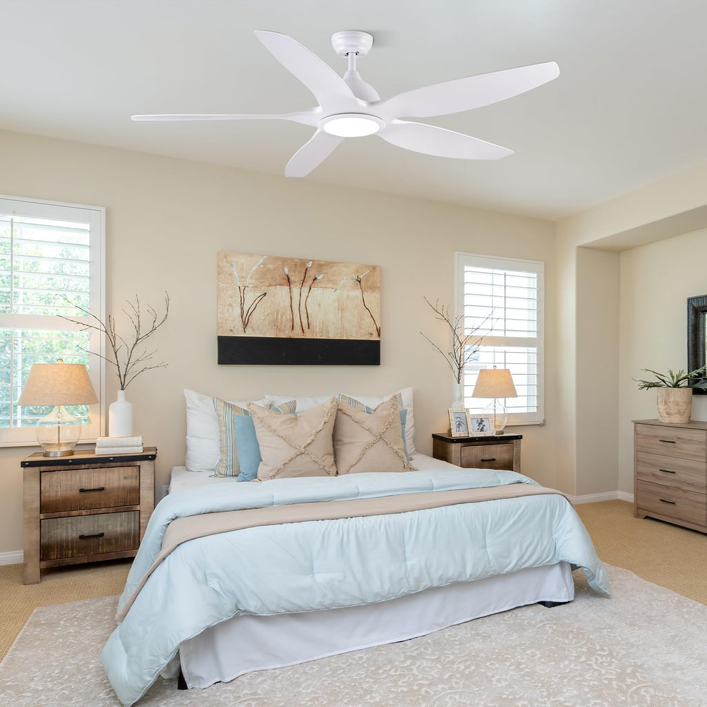 Newday Deckenventilatoren Große 153CM, Deckenventilator Weiß mit Beleuchtung und Fernbedienung Leise, Ventilator Lampe Decke mit 5 Flügel, Motor DC Reversibel, Speicherfunktion, Stufenloser Dimmer