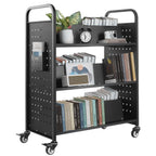 VEVOR Bücherwagen, 159 kg Tragkraft, Bibliothekswagen, 970x515x1225 mm, doppelseitiges W-förmiges Bücherregal mit Doppelbremsrollen, Abräumwagen für Wohnzimmer, Büro, Schule, Schwarz