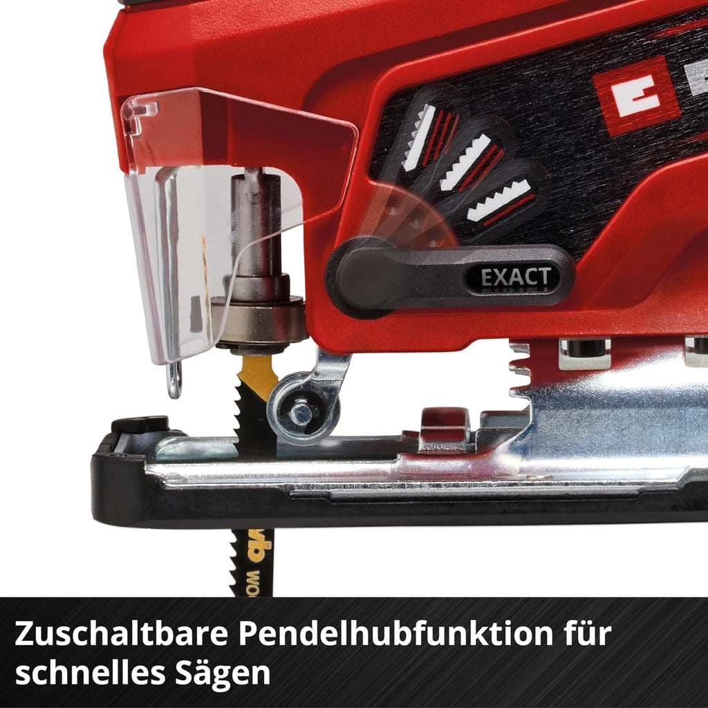 Einhell Akku-Stichsäge TC-JS 18 Li (1x2,5 Ah) Power X-Change (Li-Ion, 18 V, Pendelhubfunktion, Absaugadapter, inkl. 1x 2,5 Ah Akku, Ladegerät und Koffer)