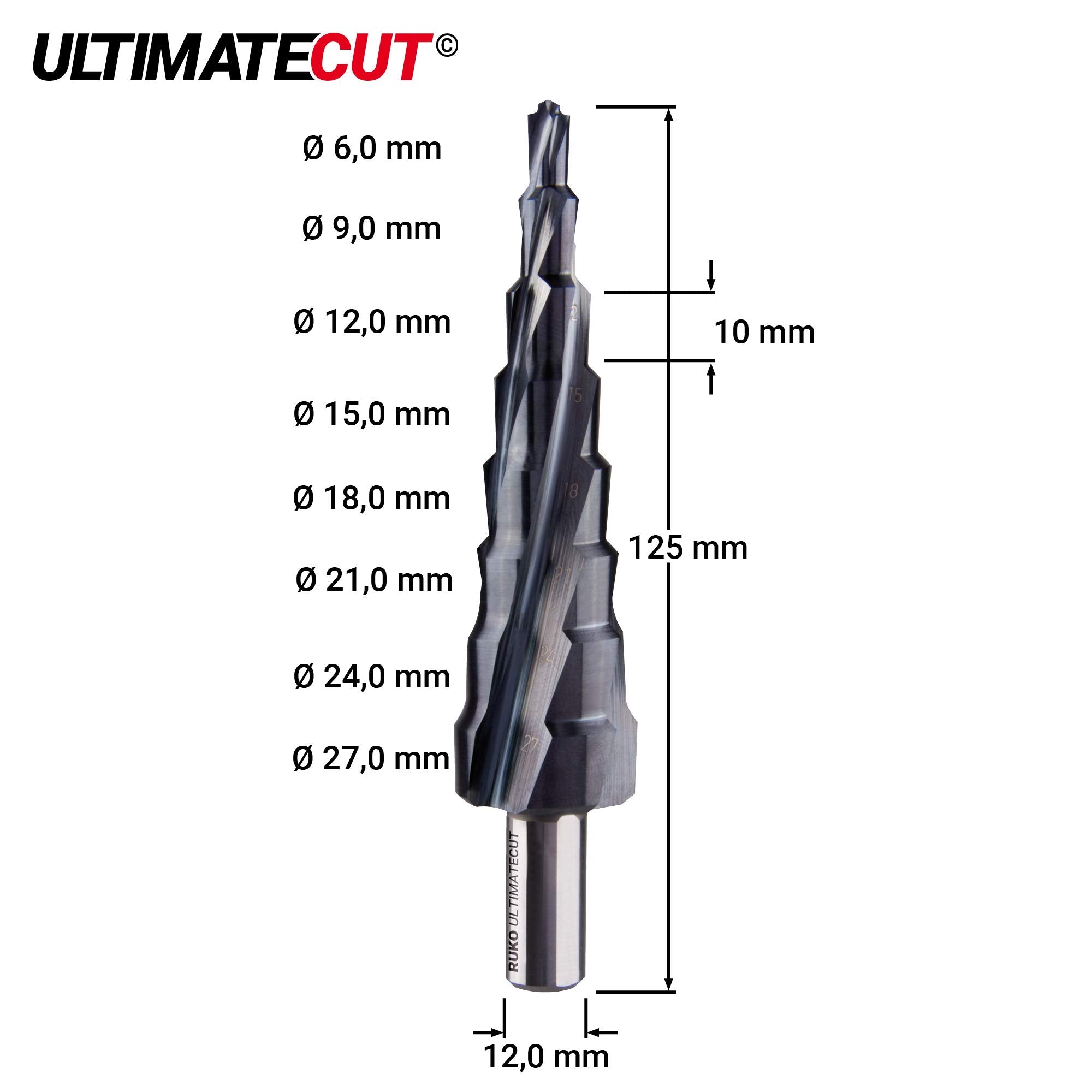 RUKO ULTIMATECUT Multidrill-Satz HSS RUnaTEC in Kunststoffkassette, HSS RUnaTEC Beschichtung, revolutionäre Schneidengeometrie, 3-teilig
