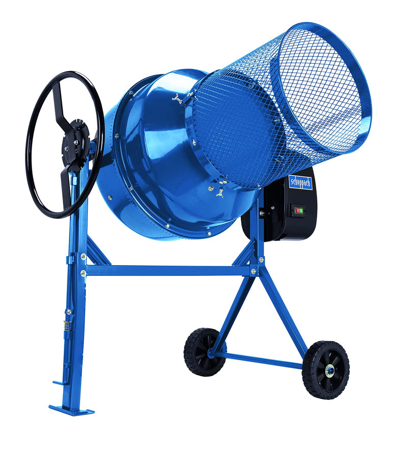 scheppach Betonmischer MIX160 Betonmischmaschine + Siebtrommel (160L Fassungsvermögen, 650W Mörtelmischer, Rastscheibenarretierung über Fußbedienung, Zementmischer mit Gußzahnkranz und Kompostsieb)