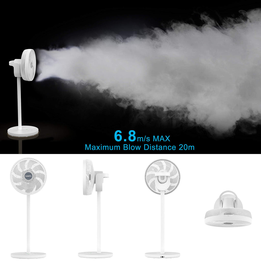 LeaderPro DC Motor Standventilator - Ventilator Leise 20dB 3D Oszillierend mit Fernbedienung/Höhe 92cm/6,8m/s/Durchmesser 34cm/9 Blätter/80% Energie Sparen/Turbo Luftzirkulator Raumventilator