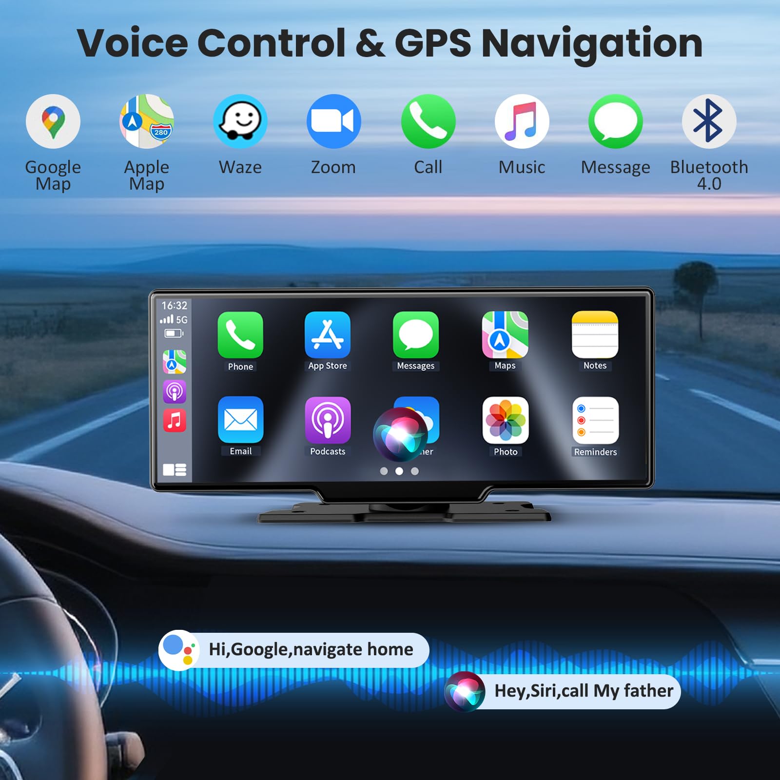 10,26 Zoll Carplay Display Wireless Android Auto Car Play Display mit 4K Dashcam 1080P Rückfahrkamera,Android Display IPS Touchscreen mit AUX/FM,64G TF,Split Screen,Mirror Link,Bluetooth