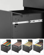 SONGMICS Rollcontainer, unter Schreibtisch, mit 3 Schublade, vormontiert, abschließbarer Büroschrank mit Hängeregistratur, für Akten, Dokumente, Schreibwaren, 52 x 39 x 60 cm, schwarz OFC60BK