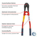 kwb Bolzenschneider in 450 mm, mit auswechselbaren Backen, stabiler Stahlrohr-Stiel mit Kunststoffgriff, hohe Schneidleistung und Zangenöffnung von maximal Ø 8 mm
