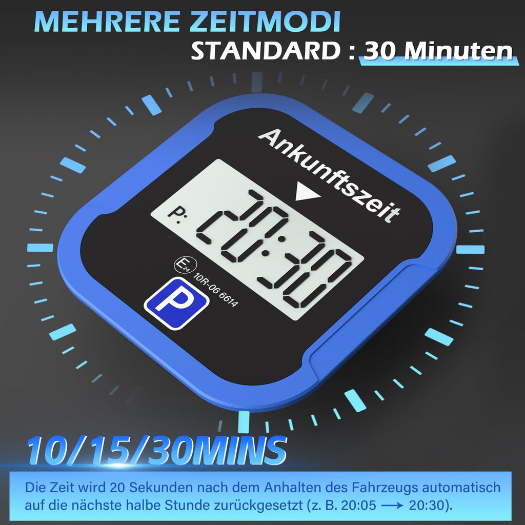 Warmfay® Elektronische Parkscheibe mit Zulassung vom KBA, Automatische Digitale Parkscheibe Elektrisch mit Batterie, Elektrische Parkuhr Auto mit 2 Displays & Nachtmodus & 3 Zeitmodi(1, Blau)