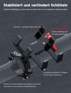 Tiakia Handyhalterung Fahrrad Aluminium Motorrad Handyhalter 6 Krallen mit 360° Drehung, Universal Handyhalter Werkzeugfreie Installation für 4,5-7 Zoll-Telefone (Aufgewertetes Schwarz Rot)