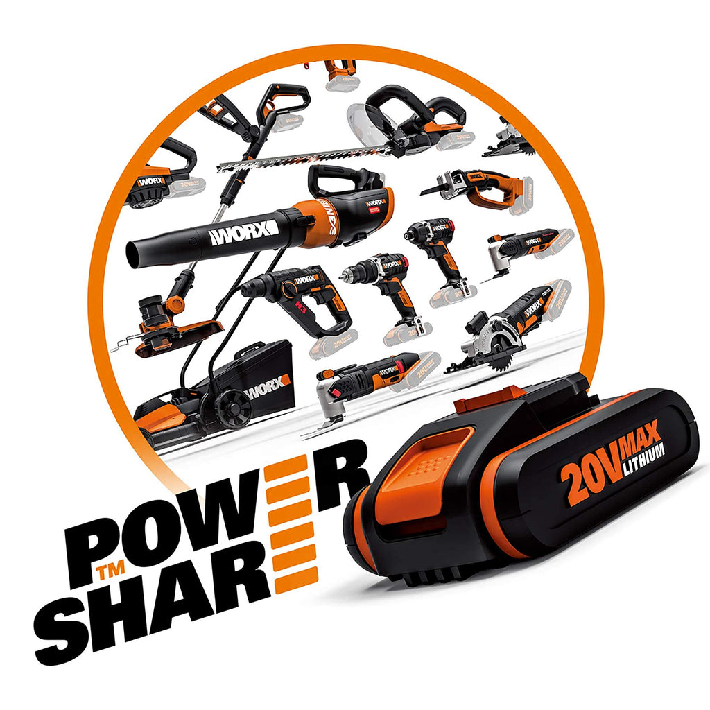 WORX WX530.9 Akku-Handkreissäge 20V – Profi Kreissäge mit Absaug-Adapter – Ideal auch für Schnitte auf Gehrung – PowerShare kompatibel – ohne Akku & Ladegerät