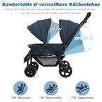 COSTWAY Geschwisterwagen klappbar, Zwillingswagen mit verstellbarer Rückenlehne & Verdeck, Reisebuggy mit Liegefunktion, Zwillingsbuggy Kinderwagen für Baby ab 6 Monate, 30 kg Belastbar (Blau)