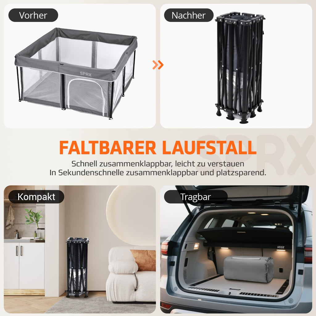laufstall baby faltbar mit Matte,127x127,zusammenklappbarer Laufstall für Babys und Kleinkinder,Sicherheitslaufstall für Kinder im Innen-und Außenbereich,tragbarer Reiselaufstall und 50 Ozeanbällen