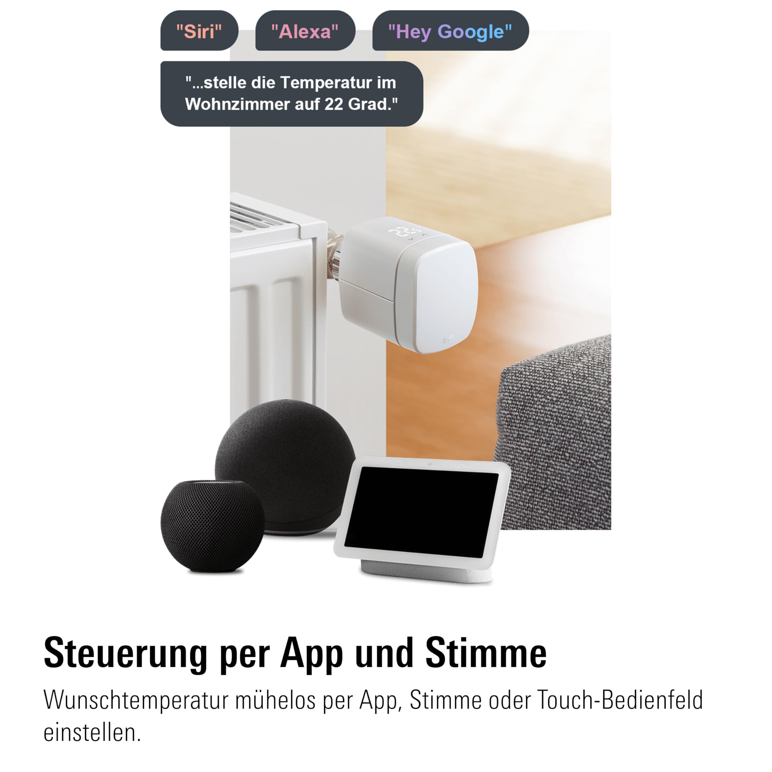 Eve Thermo (Matter) 4er Pack: Smartes Heizkörperthermostat, LED-Display mit Touch-Bedienfeld, Heizkosten sparen, Apple Home, Amazon Alexa, Samsung SmartThings, Google Home, Ben. Thread Border Router