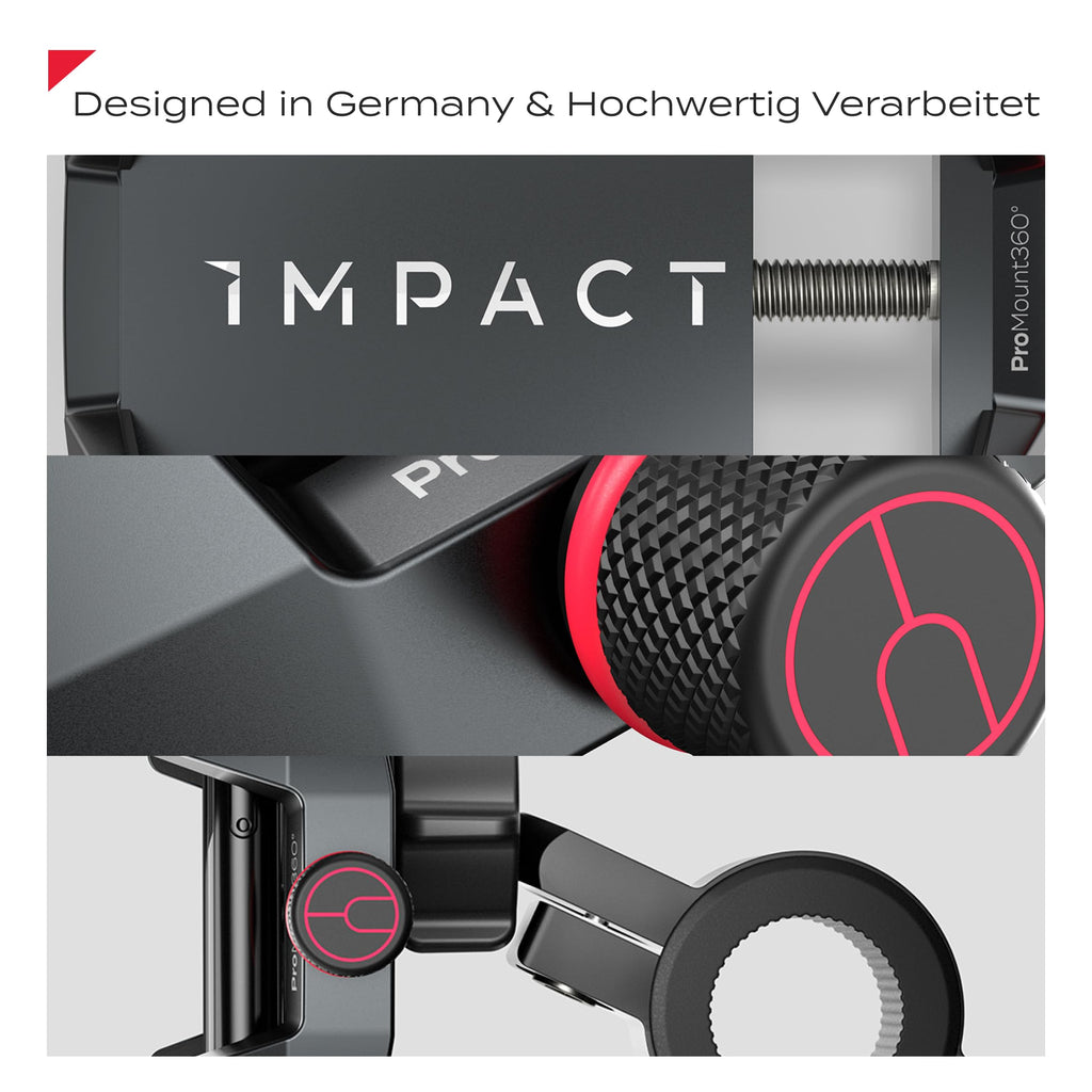 Impact® Pro Mount 360° - Handyhalterung Fahrrad [Smartphone KOMPATIBEL 4-7 Zoll] - Handyhalter Fahrrad - Handyhalterung für Fahrrad Lenker mit Kugelgelenk & Sicherheitsgummi - iPhone 14 15 Pro Max
