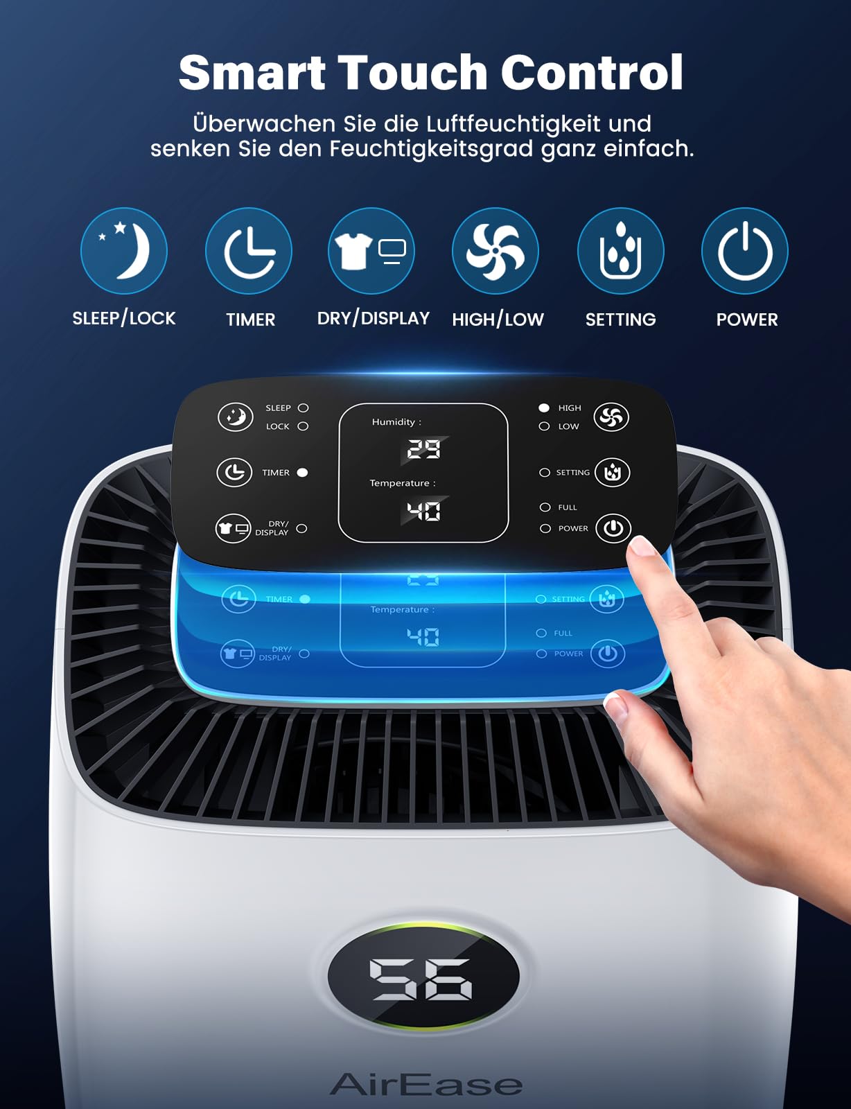 Luftentfeuchter Elektrisch, Auto Raumentfeuchter Elektrisch 25m²/122m³,Dehumidifier Entfeuchtung mit LED Display und Wasserbehälter-Vollanzeige, Gegen Feuchtigkeit, Filter, Timer