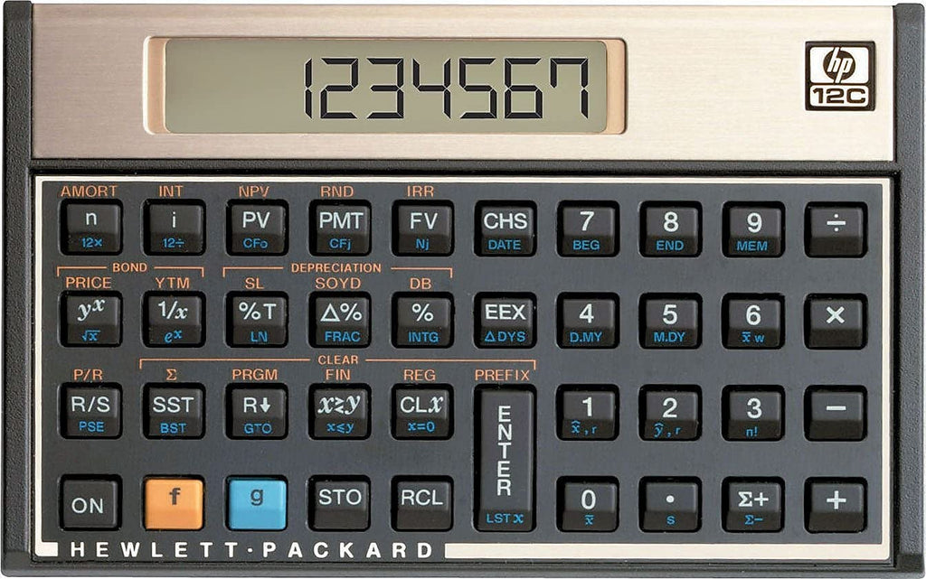 Hewlett Packard HP12C Finanzmathematischer Taschenrechner batteriebetrieben 10-stellig über 120 Funktionen
