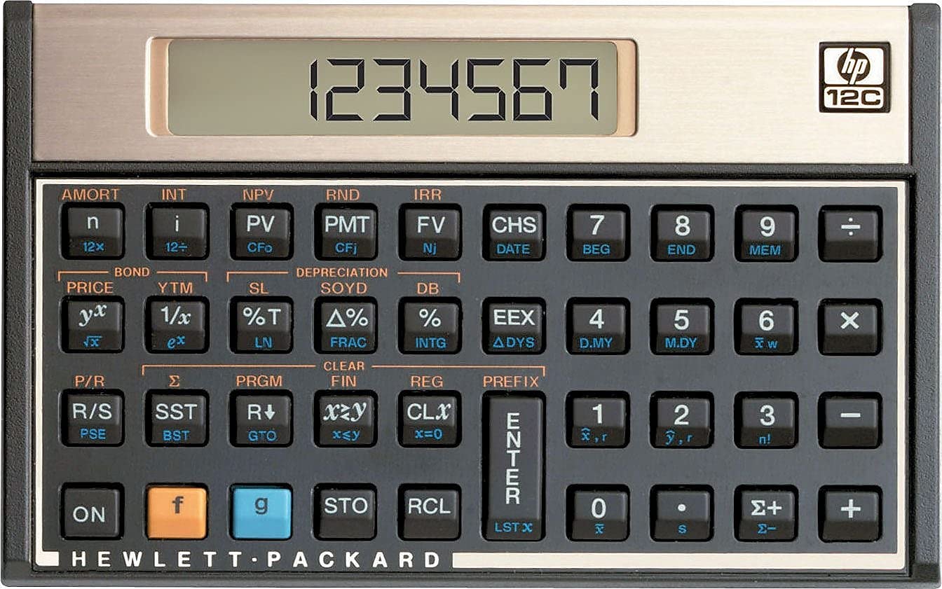 Hewlett Packard HP12C Finanzmathematischer Taschenrechner batteriebetrieben 10-stellig über 120 Funktionen