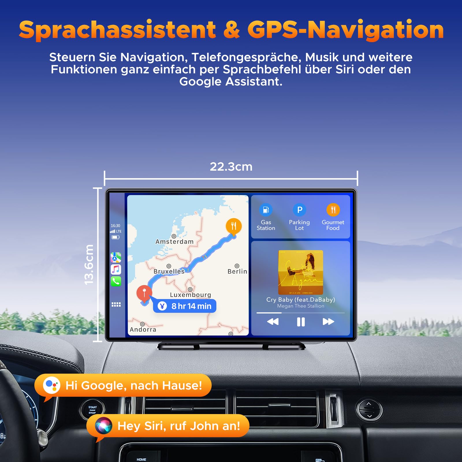Volam Autoradio mit Wireless A-pple Carplay & Android Auto,9 Zoll IPS Touchscreen Tragbares Carplay Bildschirm mit Bluetooth 5.0,Digital Receiver mit Siri/Goog-le/Mirror Link/G-oogle/Siri/FM/AUX