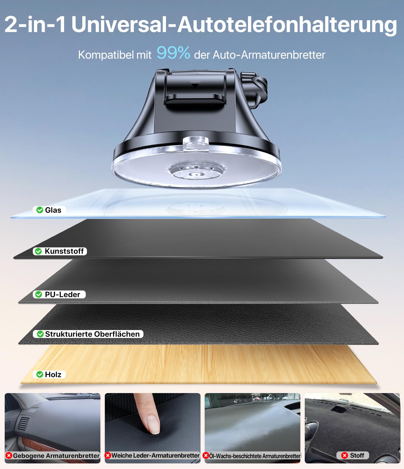 Miracase Handyhalterung Auto[Verbesserter Saugnapf] Handyhalter fürs Auto 360° Drehbar, Armaturenbrett Windschutzscheibe KFZ Handy Halterung für iPhone Galaxy Alle Smartphones