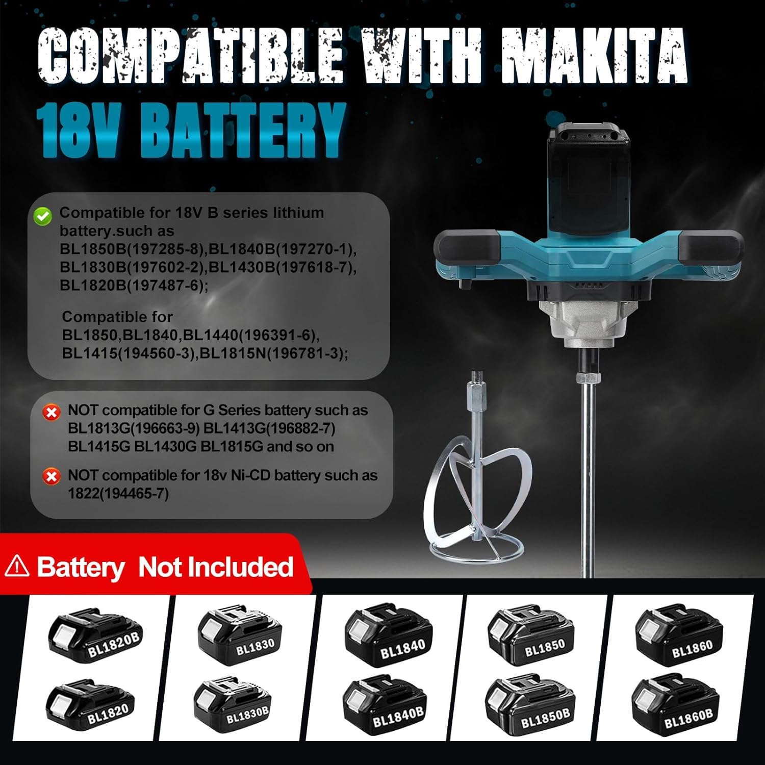 WingFly Akku Farbmörtelrührer Kompatibel mit Makita 18V Batterie, 3200W Rührwerk Mörtelrührer Zementrührer mit 6-Gang, Brushless Farb-Mörtelrührer für Zement, Beton und Farbe (ohne Akku)