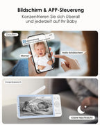 CZEview BM6 Babyphone mit Kamera 2K & 4X Zoom, 5.5" HD WLAN Video Babyfon mit App, Nachtsicht, Bewegungs&Geräusch&Temperaturerkennung, 2-Wege-Gespräch, 360° Ansicht, Musik&Buntes Nachtlicht(Blau)