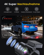 GKU 4K Dashcam Auto Vorne Hinten, 5GHz WiFi Dashcam mit 64GB SD Karte, Auto Kamera mit Parküberwachung, Super Nachtsicht, WDR, 170° Weitwinkel, G-Sensor, Loop-Aufnahme, APP Steuerung, Max 256GB