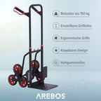 Arebos Treppenkarre Sackkarre | Treppensackkarre klappbar | Treppensteiger mit Hartgummireifen & Stahlrahmen | Transportkarre Staplerkarre | Transportwagen für Umzug & schwere Gegenstände | Schwarz