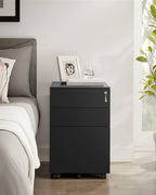 SONGMICS Rollcontainer, unter Schreibtisch, mit 3 Schublade, vormontiert, abschließbarer Büroschrank mit Hängeregistratur, für Akten, Dokumente, Schreibwaren, 52 x 39 x 60 cm, schwarz OFC60BK