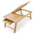 Relaxdays Laptoptisch aus Bambus HBT: 24 x 55 x 33 cm Beistelltisch mit praktischem Fach für Stifte oder Notizen verstellbarer Computertisch als Knietisch und Betttisch Notebooktisch aus Holz, natur